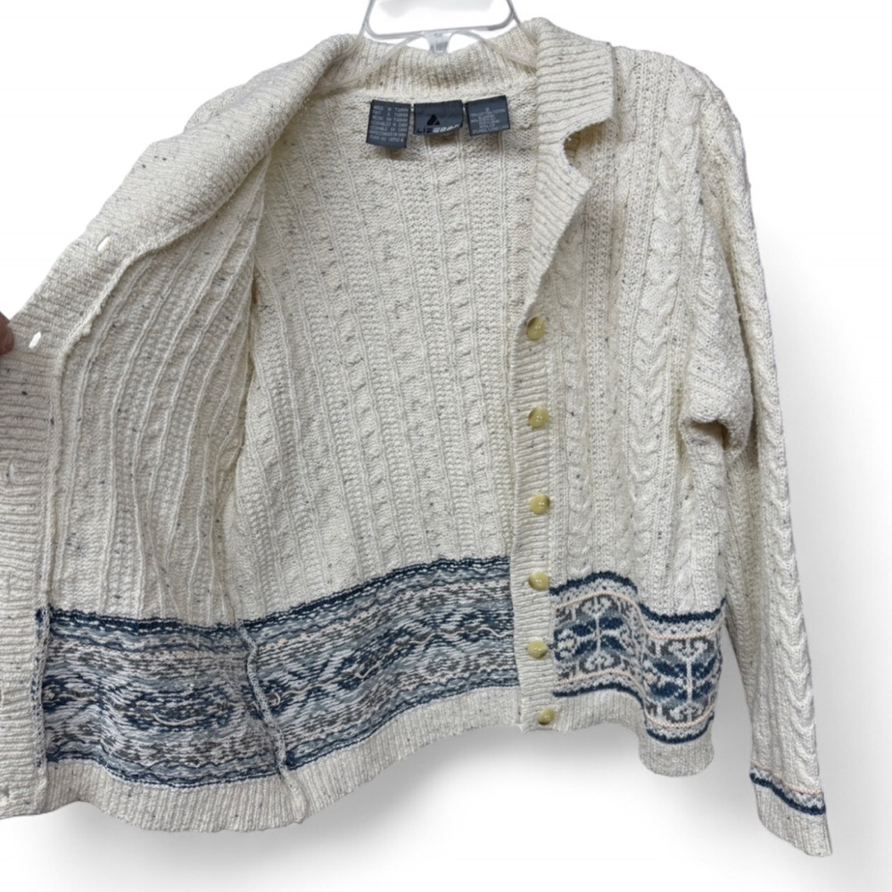 Vintage 90s Lizwear Coastal Cable Knit Cardigan, Size Small - Picture 9 of 10